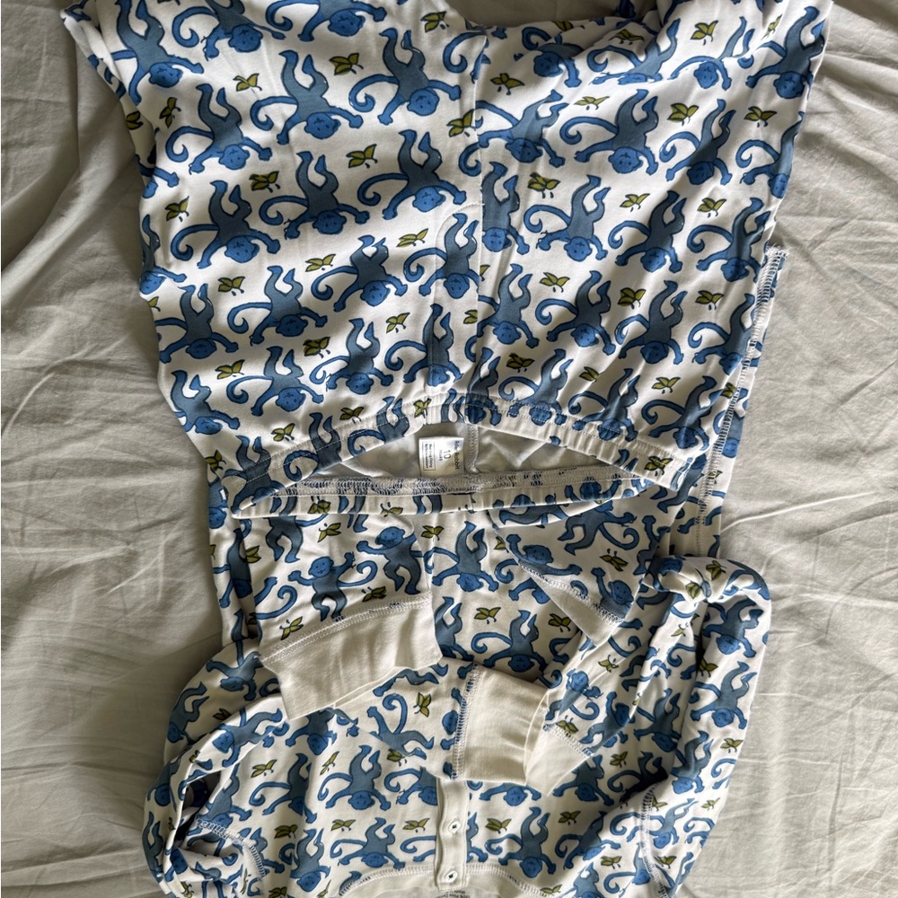 Roller Rabbit Blue and White Monkey Print Pajamas